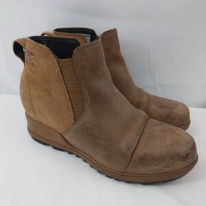 SOREL Evie II Wedge Chelsea Boot Leather Brown Womens Size 7
